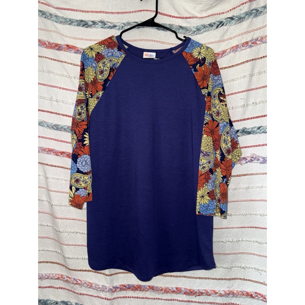Lula Roe Women's Size 2XL Shirt, 3/4 Sleeves, Stretchy- Blue Paisley